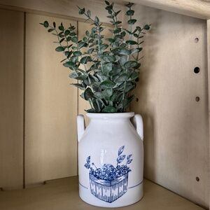 Small Vintage Blue and White Flower Basket Crock with Handles 💙